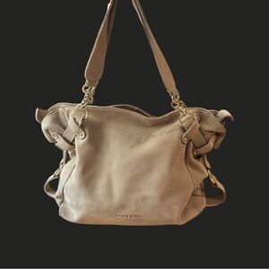 MAZZINI Suede Slouchy Hobo Boho Bag Satchel Vintage‎ Leather Italian Tan Neutral